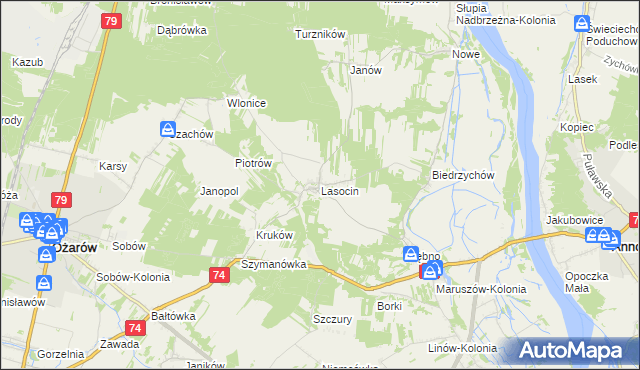 mapa Lasocin gmina Ożarów, Lasocin gmina Ożarów na mapie Targeo