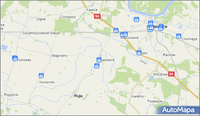 mapa Lasowice gmina Ruja, Lasowice gmina Ruja na mapie Targeo
