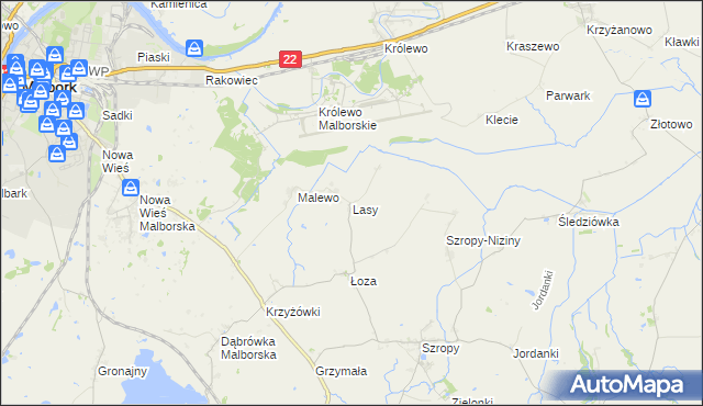 mapa Lasy gmina Stary Targ, Lasy gmina Stary Targ na mapie Targeo