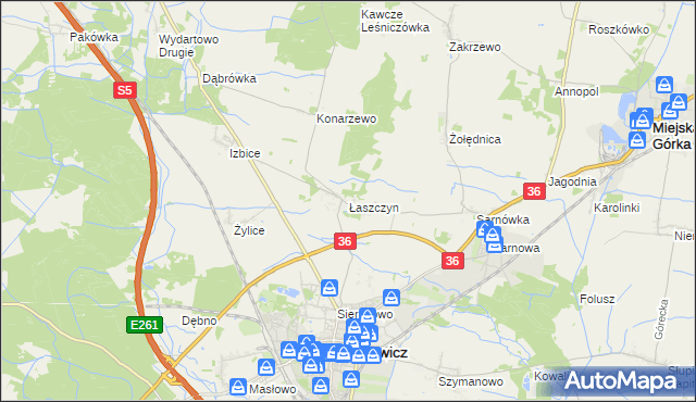 mapa Łaszczyn gmina Rawicz, Łaszczyn gmina Rawicz na mapie Targeo