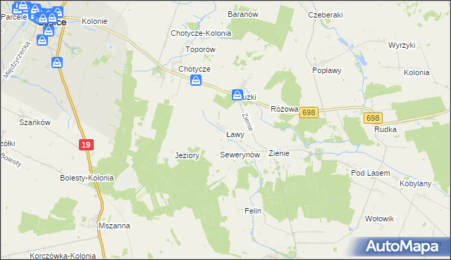 mapa Ławy gmina Huszlew, Ławy gmina Huszlew na mapie Targeo