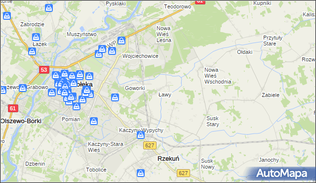 mapa Ławy gmina Rzekuń, Ławy gmina Rzekuń na mapie Targeo