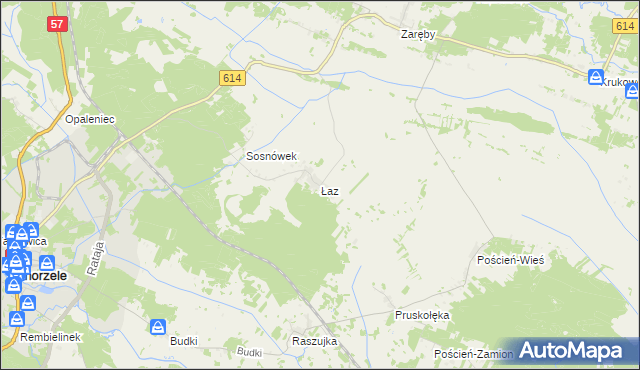mapa Łaz gmina Chorzele, Łaz gmina Chorzele na mapie Targeo