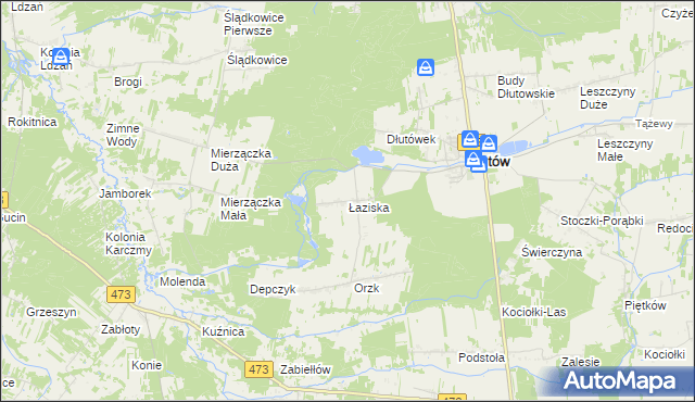 mapa Łaziska gmina Dłutów, Łaziska gmina Dłutów na mapie Targeo