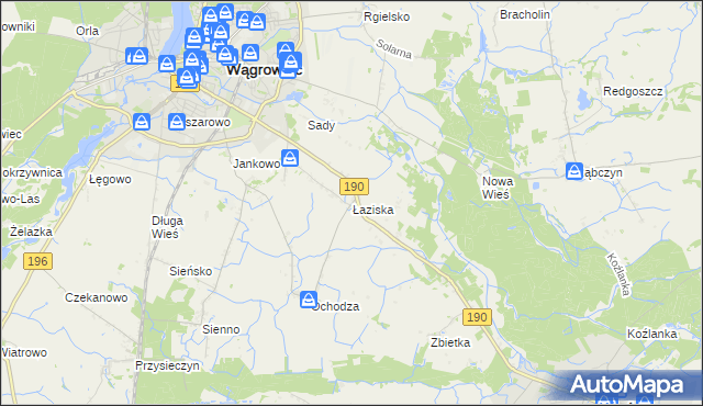 mapa Łaziska gmina Wągrowiec, Łaziska gmina Wągrowiec na mapie Targeo