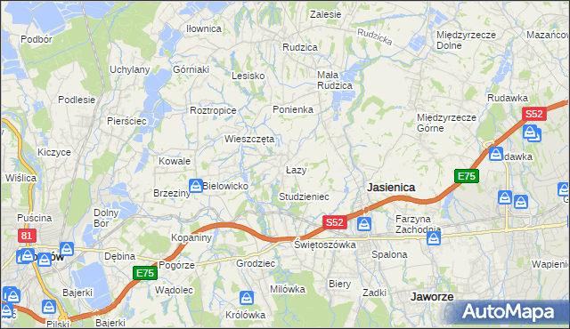 mapa Łazy gmina Jasienica, Łazy gmina Jasienica na mapie Targeo