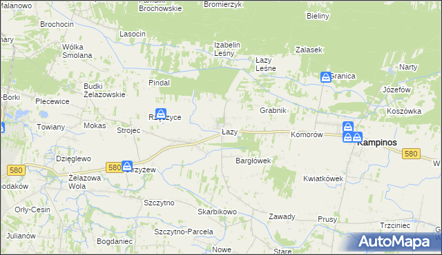 mapa Łazy gmina Kampinos, Łazy gmina Kampinos na mapie Targeo