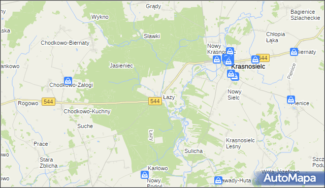 mapa Łazy gmina Krasnosielc, Łazy gmina Krasnosielc na mapie Targeo