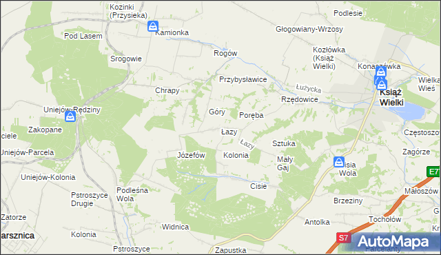 mapa Łazy gmina Książ Wielki, Łazy gmina Książ Wielki na mapie Targeo