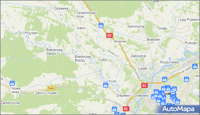 mapa Łazy gmina Olszewo-Borki, Łazy gmina Olszewo-Borki na mapie Targeo