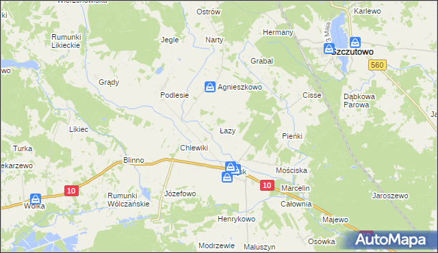 mapa Łazy gmina Szczutowo, Łazy gmina Szczutowo na mapie Targeo
