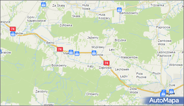 mapa Lechów gmina Bieliny, Lechów gmina Bieliny na mapie Targeo