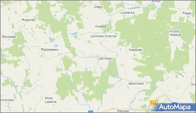mapa Lechowo gmina Pieniężno, Lechowo gmina Pieniężno na mapie Targeo