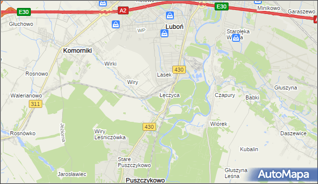 mapa Łęczyca gmina Komorniki, Łęczyca gmina Komorniki na mapie Targeo