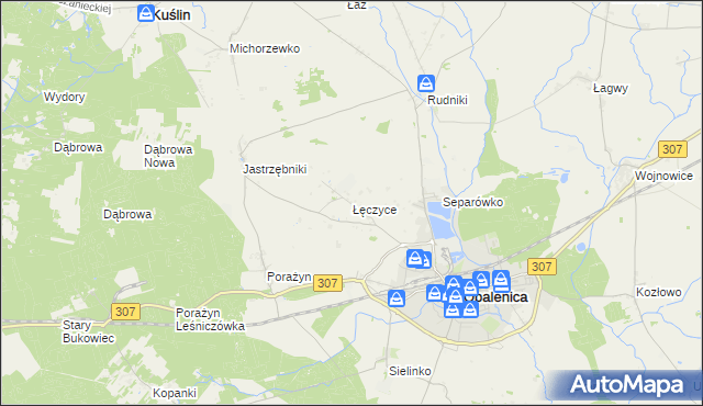 mapa Łęczyce gmina Opalenica, Łęczyce gmina Opalenica na mapie Targeo