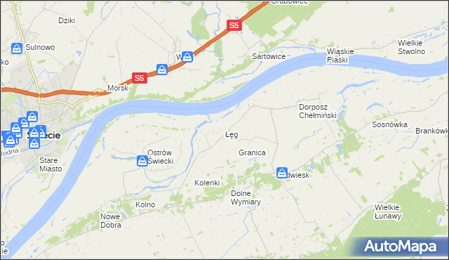 mapa Łęg gmina Chełmno, Łęg gmina Chełmno na mapie Targeo