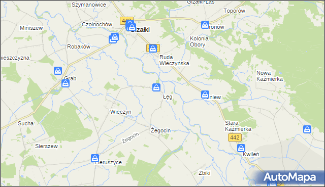 mapa Łęg gmina Czermin, Łęg gmina Czermin na mapie Targeo