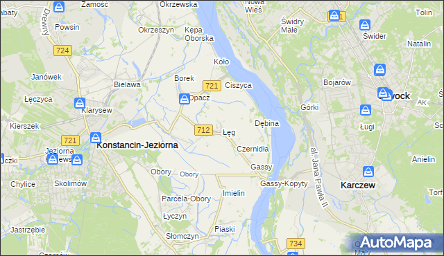 mapa Łęg gmina Konstancin-Jeziorna, Łęg gmina Konstancin-Jeziorna na mapie Targeo