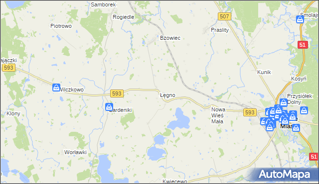 mapa Łęgno gmina Dobre Miasto, Łęgno gmina Dobre Miasto na mapie Targeo