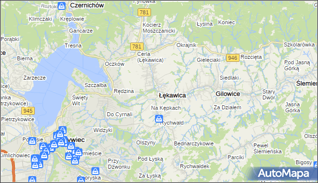 mapa Łękawica powiat żywiecki, Łękawica powiat żywiecki na mapie Targeo