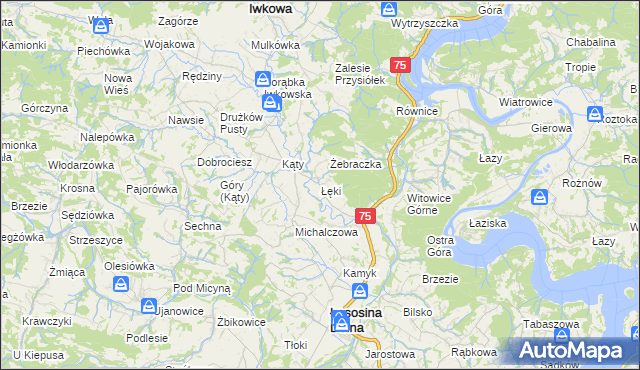mapa Łęki gmina Łososina Dolna, Łęki gmina Łososina Dolna na mapie Targeo