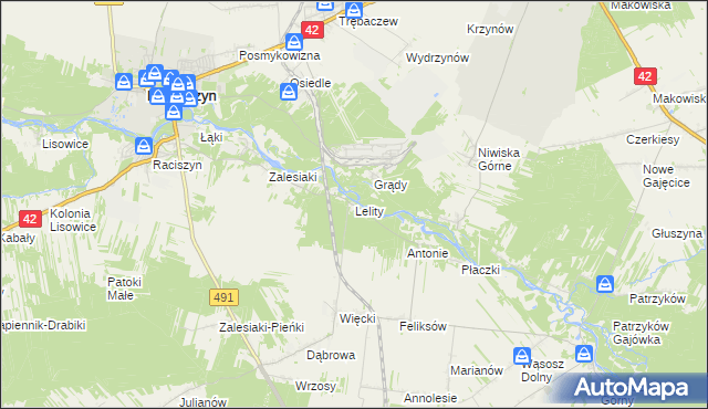 mapa Lelity gmina Popów, Lelity gmina Popów na mapie Targeo