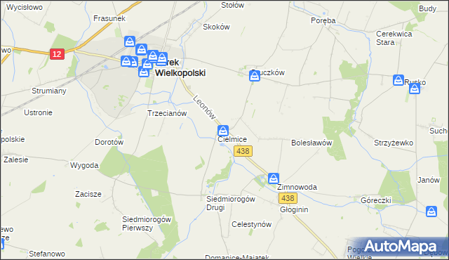 mapa Leonów gmina Borek Wielkopolski, Leonów gmina Borek Wielkopolski na mapie Targeo