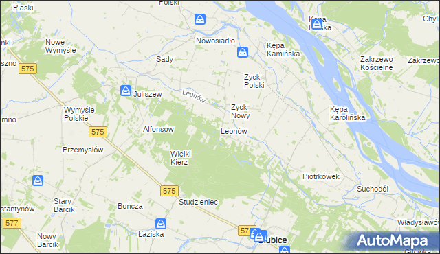 mapa Leonów gmina Słubice, Leonów gmina Słubice na mapie Targeo