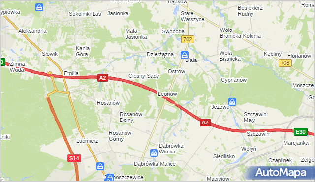 mapa Leonów gmina Zgierz, Leonów gmina Zgierz na mapie Targeo