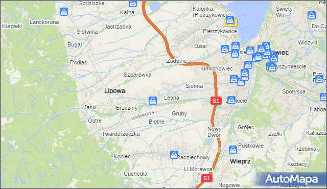 mapa Leśna gmina Lipowa, Leśna gmina Lipowa na mapie Targeo