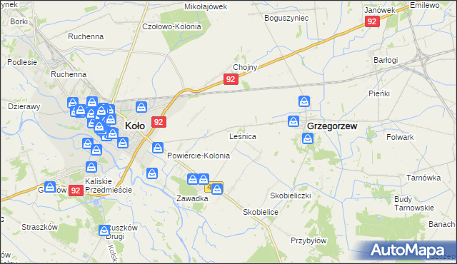 mapa Leśnica gmina Koło, Leśnica gmina Koło na mapie Targeo