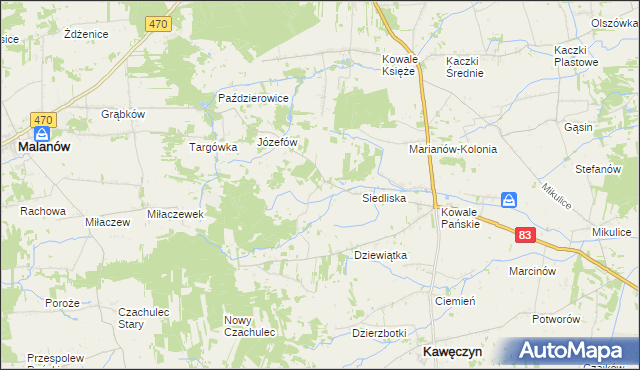 mapa Leśnictwo gmina Kawęczyn, Leśnictwo gmina Kawęczyn na mapie Targeo