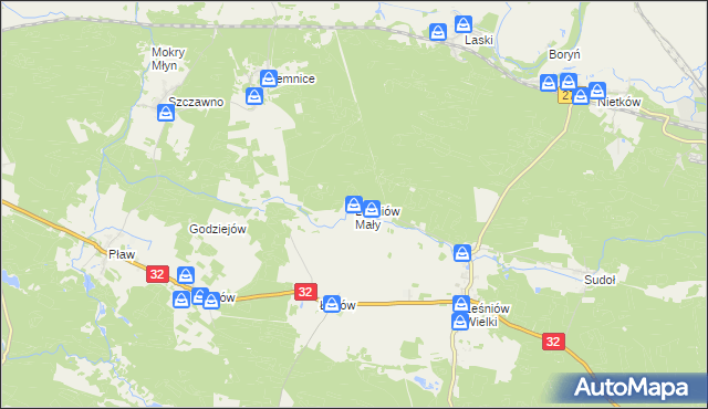 mapa Leśniów Mały, Leśniów Mały na mapie Targeo