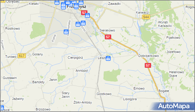 mapa Leszno gmina Przasnysz, Leszno gmina Przasnysz na mapie Targeo