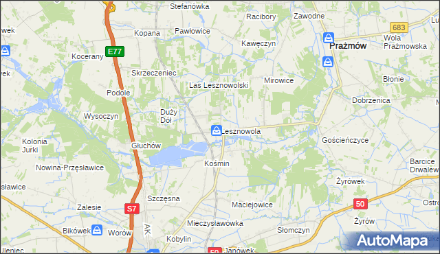 mapa Lesznowola gmina Grójec, Lesznowola gmina Grójec na mapie Targeo
