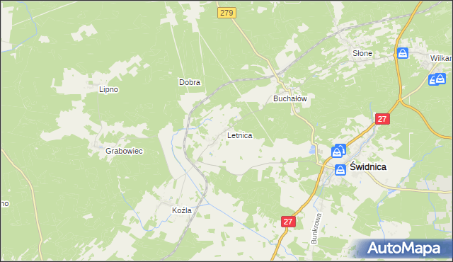 mapa Letnica, Letnica na mapie Targeo