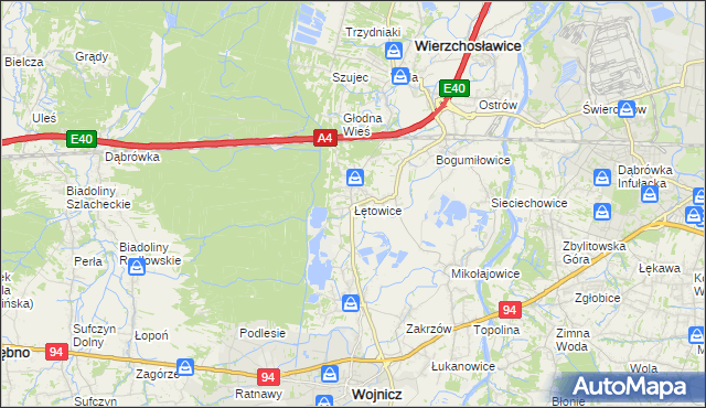 mapa Łętowice gmina Wierzchosławice, Łętowice gmina Wierzchosławice na mapie Targeo