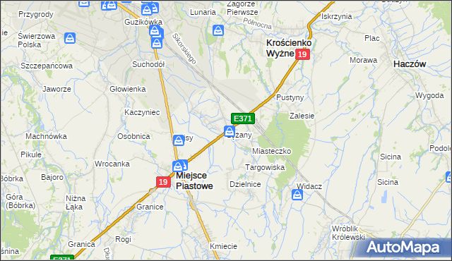 mapa Łężany gmina Miejsce Piastowe, Łężany gmina Miejsce Piastowe na mapie Targeo