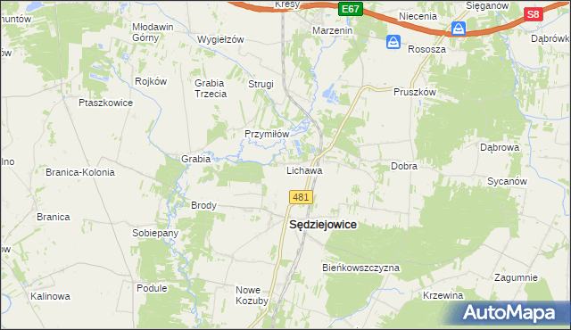 mapa Lichawa gmina Sędziejowice, Lichawa gmina Sędziejowice na mapie Targeo