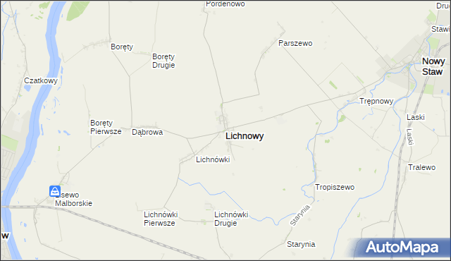 mapa Lichnowy powiat malborski, Lichnowy powiat malborski na mapie Targeo