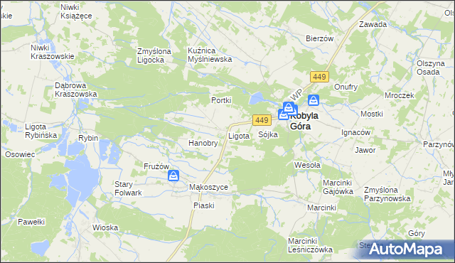 mapa Ligota gmina Kobyla Góra, Ligota gmina Kobyla Góra na mapie Targeo