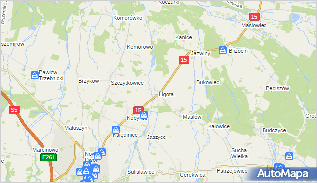 mapa Ligota gmina Trzebnica, Ligota gmina Trzebnica na mapie Targeo