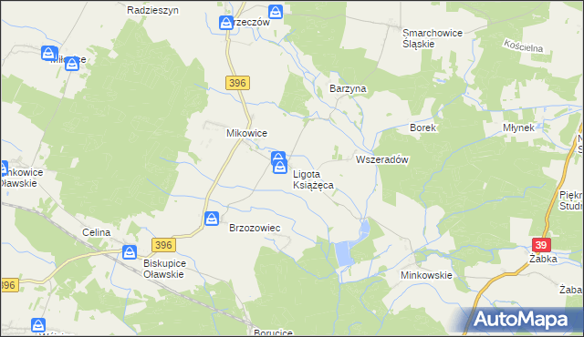 mapa Ligota Książęca gmina Namysłów, Ligota Książęca gmina Namysłów na mapie Targeo