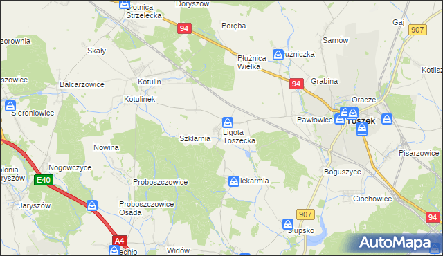 mapa Ligota Toszecka, Ligota Toszecka na mapie Targeo