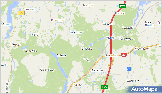 mapa Liniewko, Liniewko na mapie Targeo