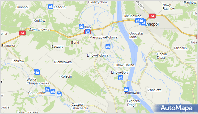 mapa Linów gmina Zawichost, Linów gmina Zawichost na mapie Targeo