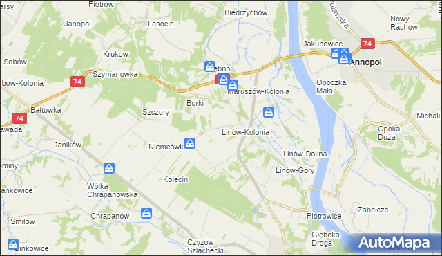 mapa Linów-Kolonia, Linów-Kolonia na mapie Targeo