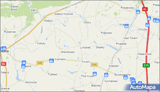 mapa Linowiec gmina Lisewo, Linowiec gmina Lisewo na mapie Targeo