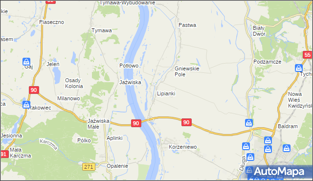 mapa Lipianki gmina Kwidzyn, Lipianki gmina Kwidzyn na mapie Targeo