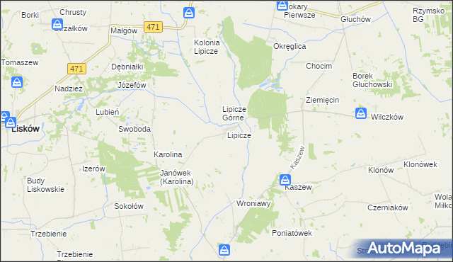 mapa Lipicze gmina Goszczanów, Lipicze gmina Goszczanów na mapie Targeo
